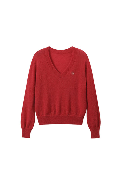 Autumn V-Neck Solid Color Sweater