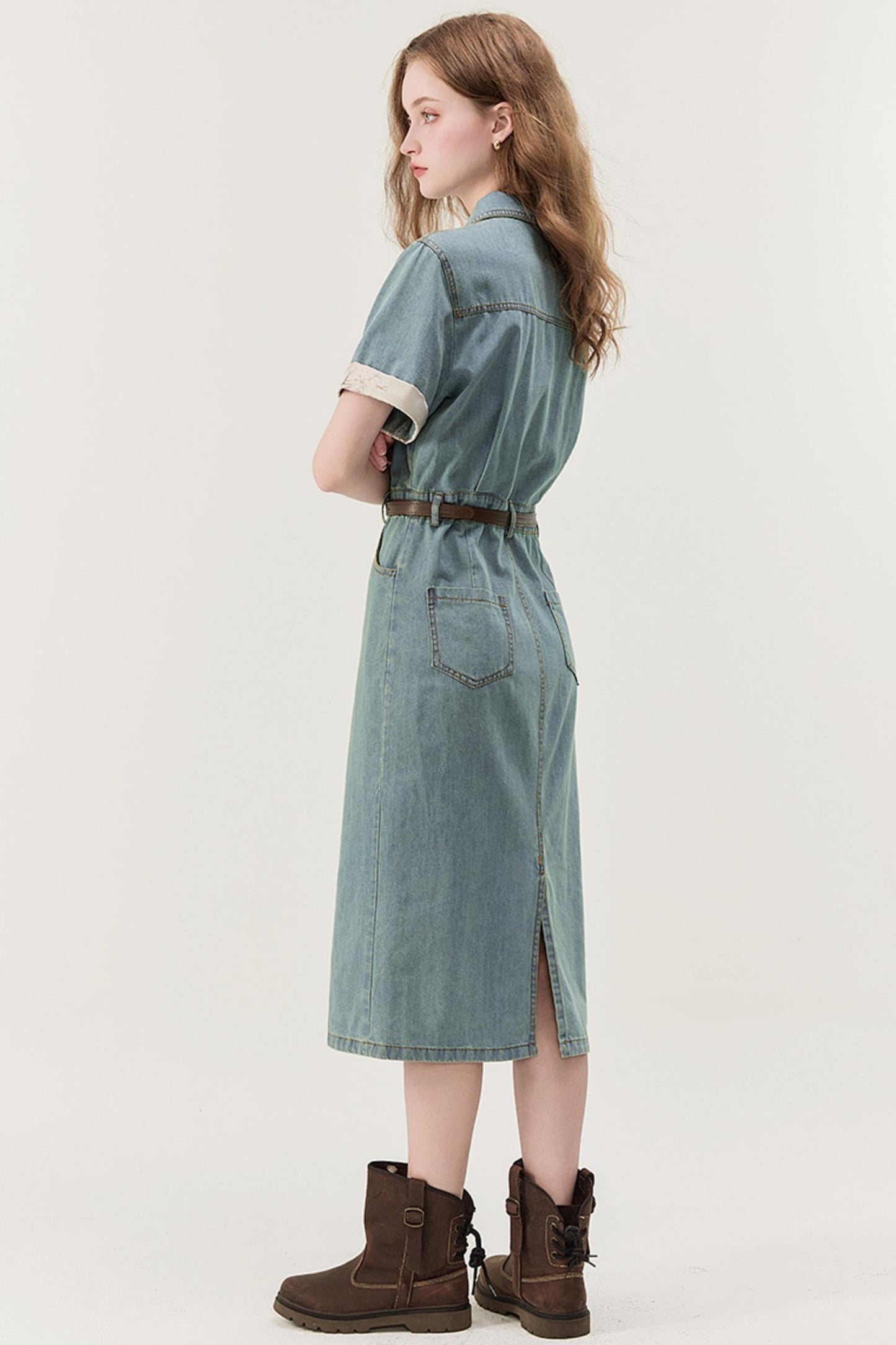 Denim Blue Spliced A-Line Dress