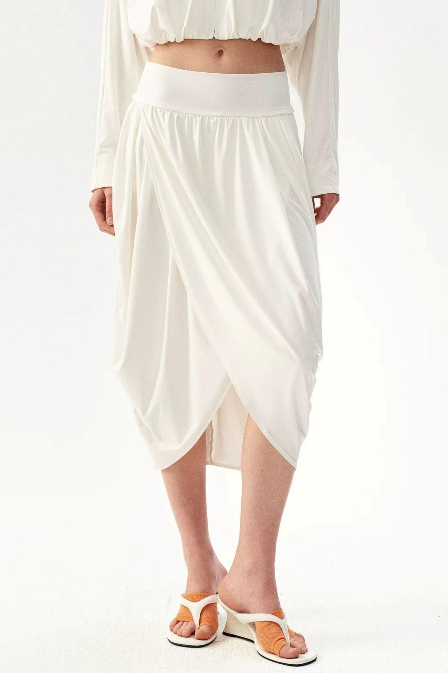 Irregular Pleated Draped Midi Skirt