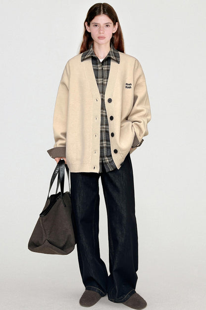 Color-Blocking Embroidered Knitted Cardigan