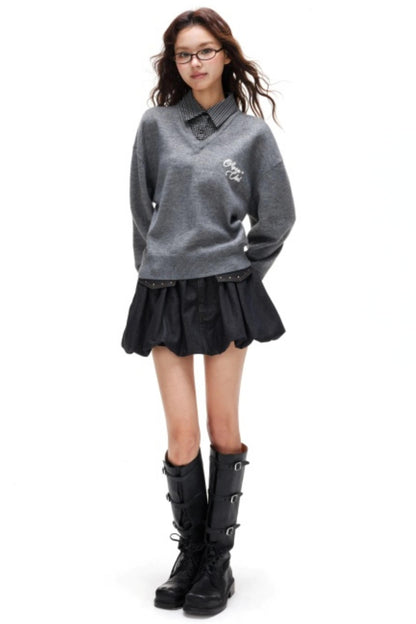 Plaid Patchwork Knit Sweater