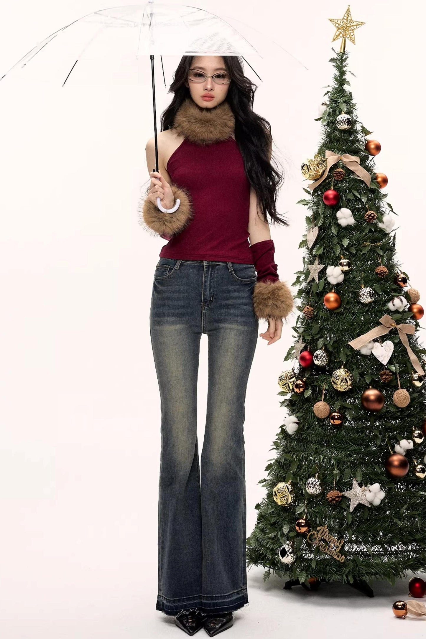 Color-Blocked Fur Collar Vest