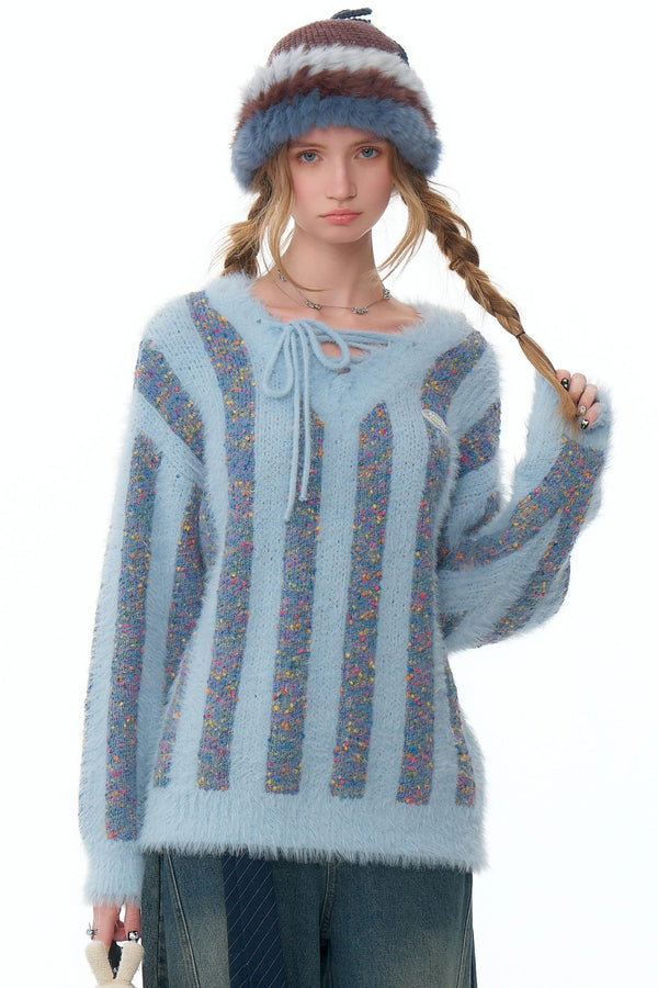 Amerikanischer Retro-Streifen-Spitzenpullover 