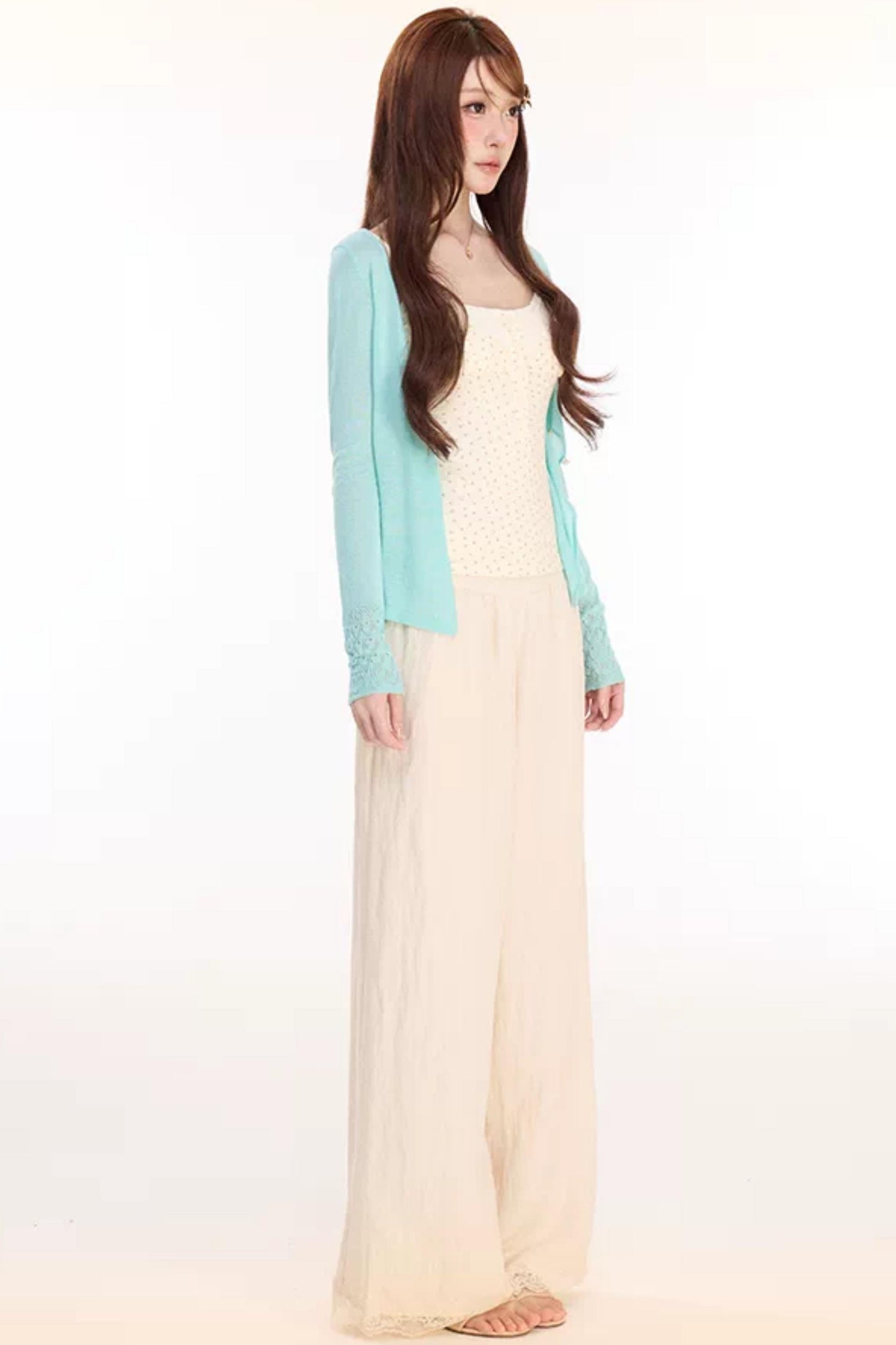 Floral Knit Camisole With Cardigan Set-Up