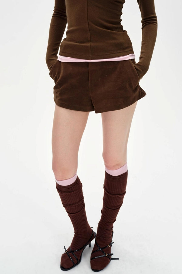 Color-Blocked High-Waisted Suede Shorts
