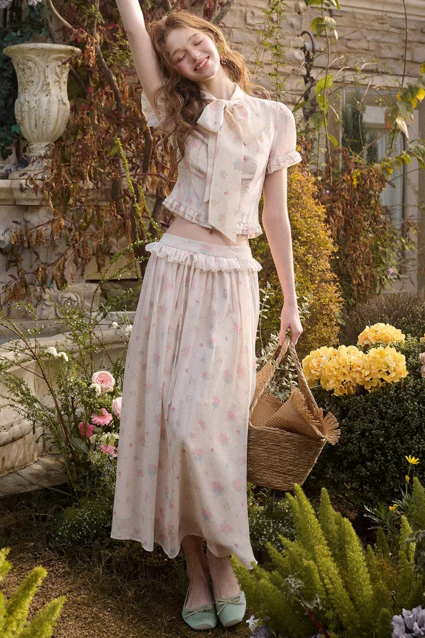 Mediterranean Print Chiffon Skirt Set-Up