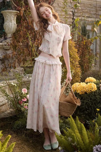 Mediterranean Print Chiffon Skirt Set-Up