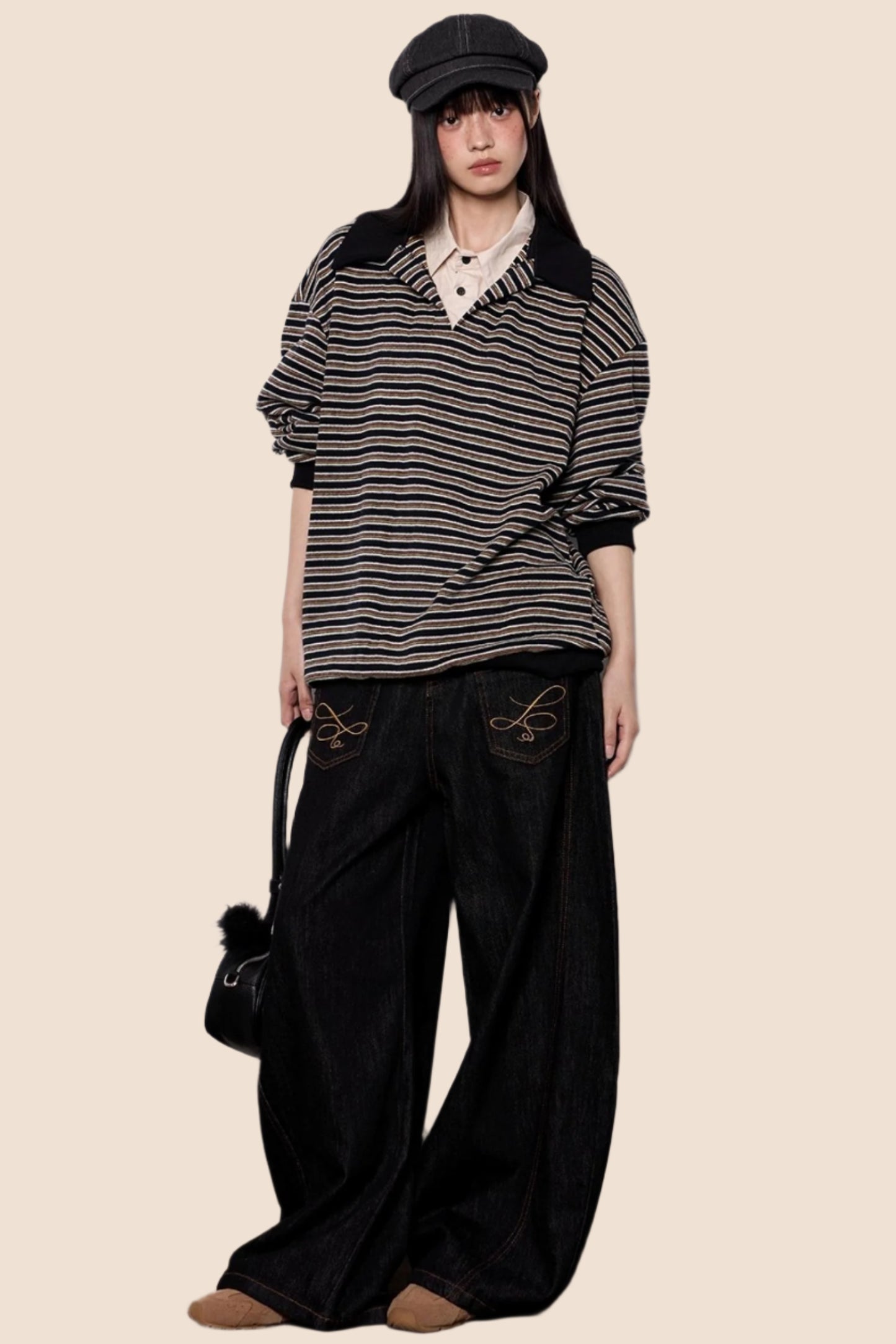 Striped Roll-neck Polo Shirt Top