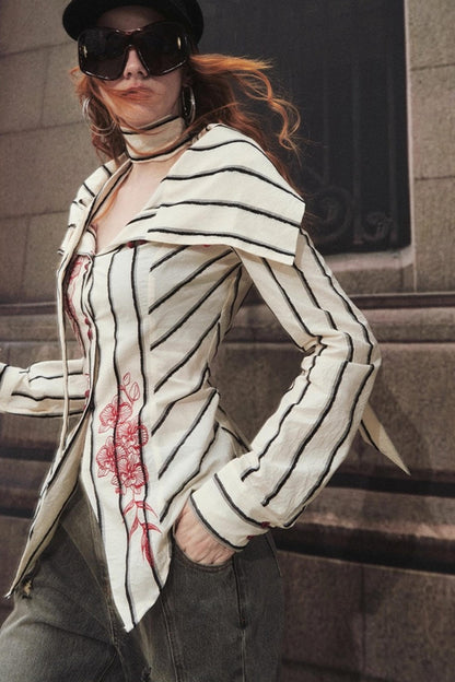 Embroidered Slim Striped Shirt