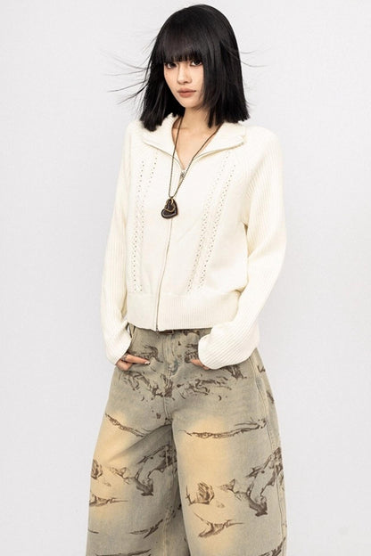 Semi-High Neck Knitted Cardigan