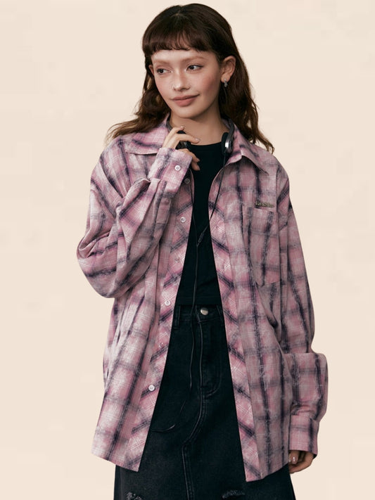 Pink Checked Loose Casual Shirt