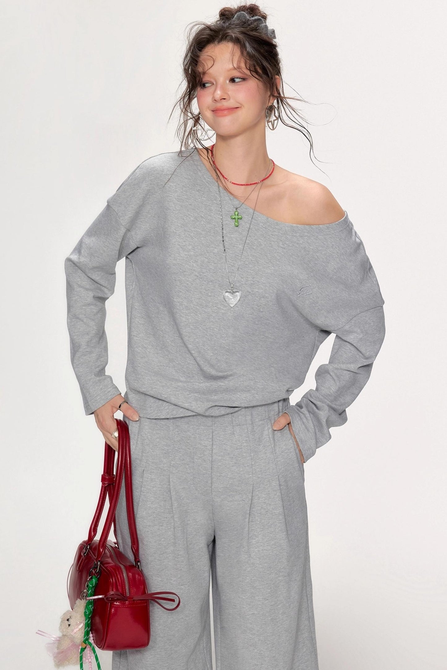 Lazy Shoulder Sweatshirt Set