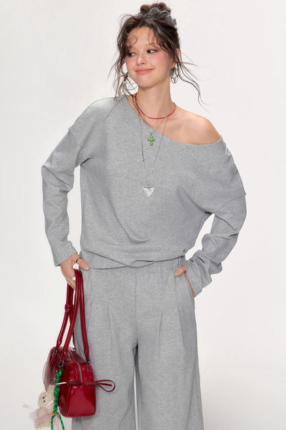 Lazy Shoulder Sweatshirt Set