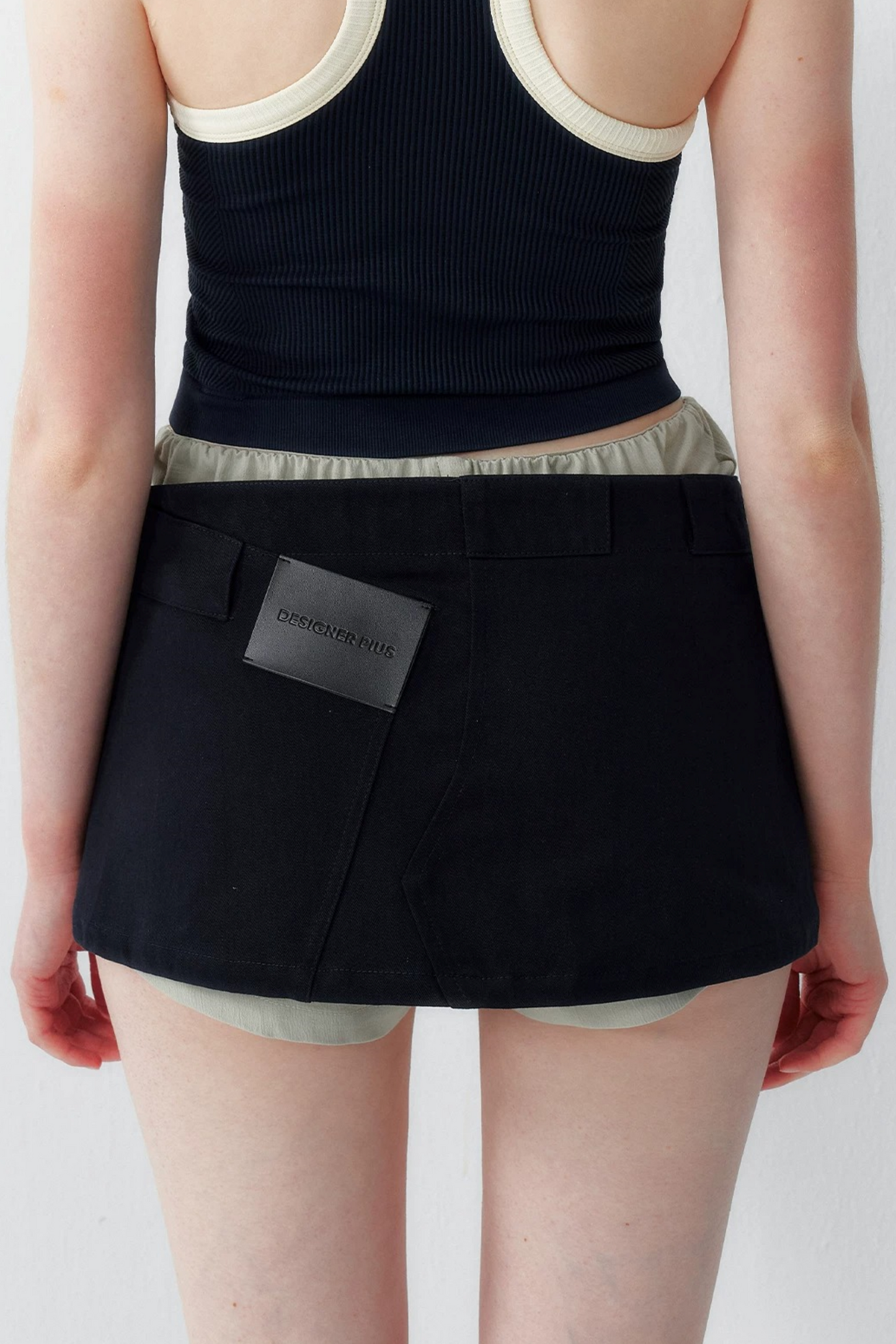 Faux Layered Denim Cargo Mini Skirt Pants