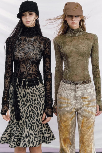 Rhinestone Velvet Jacquard Top