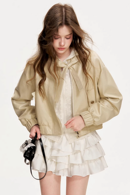 Eco-Friendly Bowknot Leather Jacket