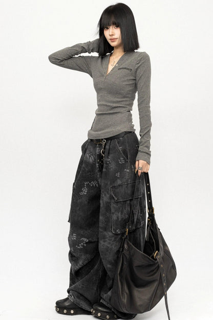 Retro V-Neck Letter Top