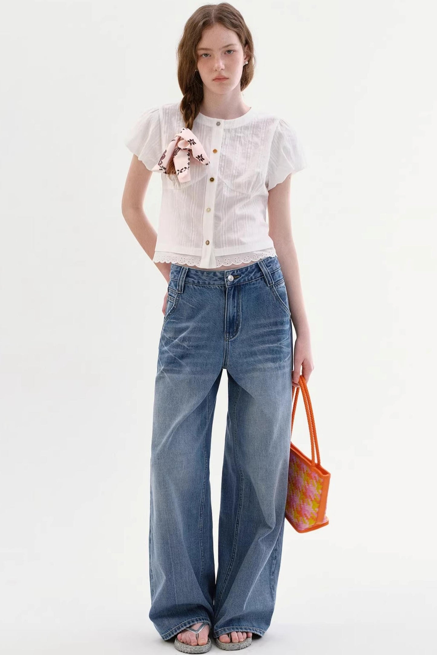Retro Diagonal Pocket Denim Pants