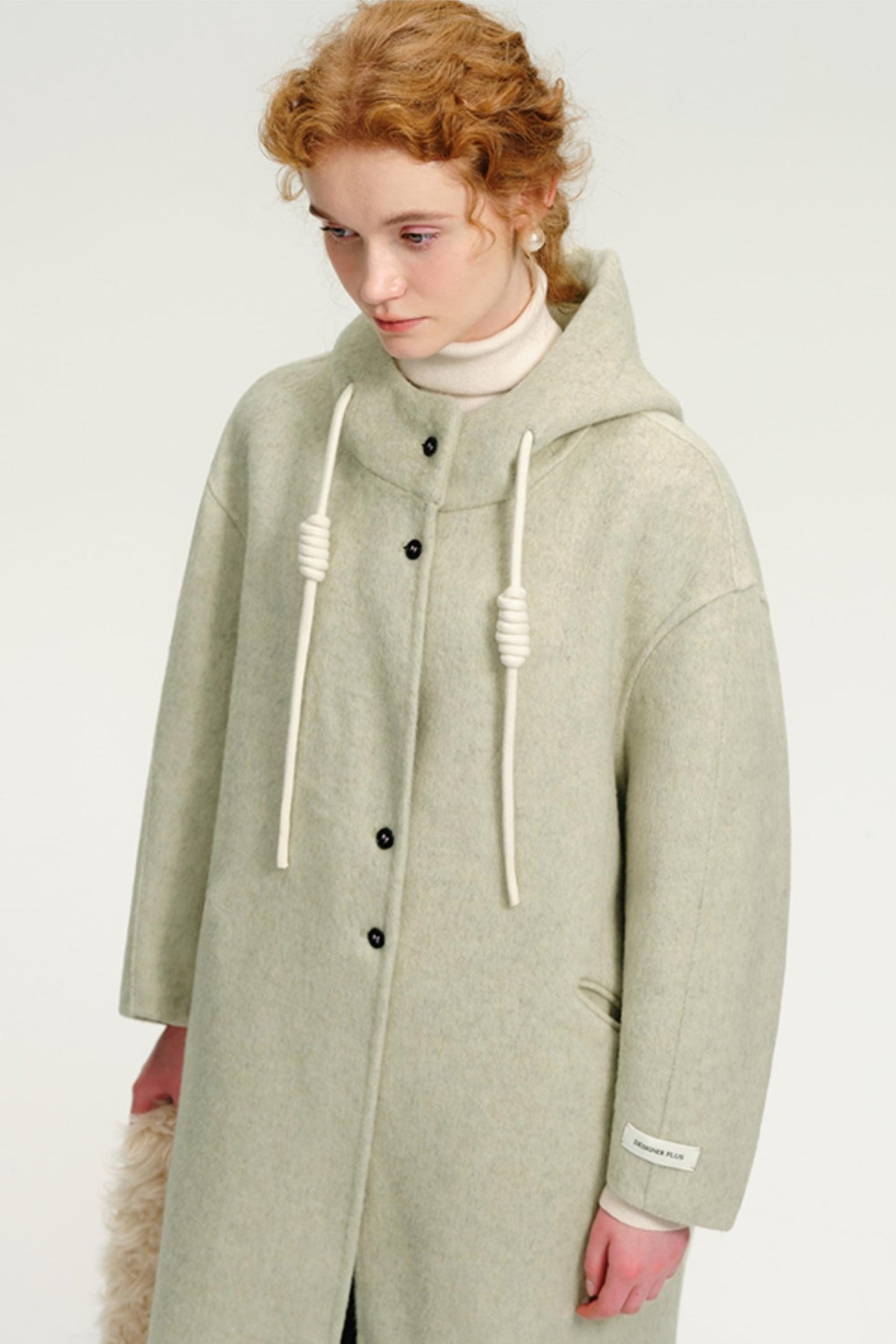 Matcha Green Long Tweed Wool Coat