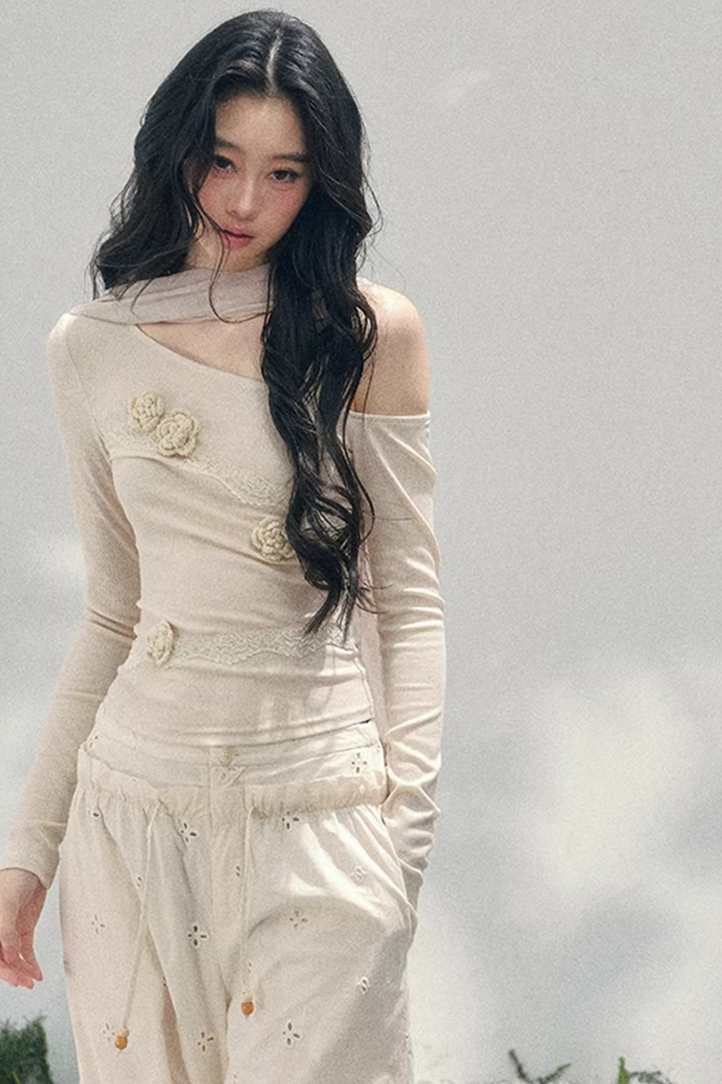 Rose Whisper Off-Shoulder Blouse