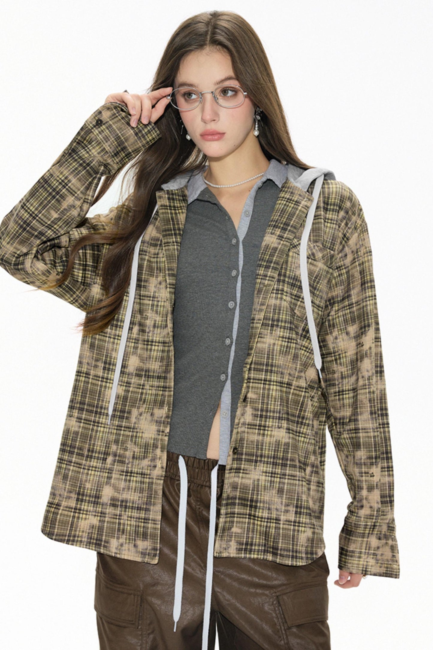 Distressed Green Plaid Shirt Jacket