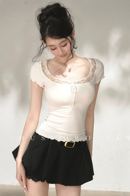 Lace Ruffle Short Sleeve Top