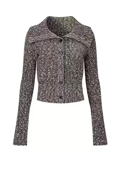 VIAPITTI beschnitten Design Revers gestrickte Strickjacke Jacke Frauen Herbst und Winter Stimmung mit Wolle Pullover