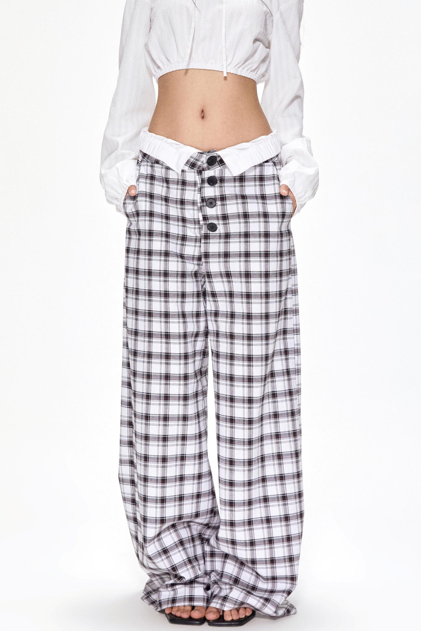 Summer Plaid Wide-Leg Pants
