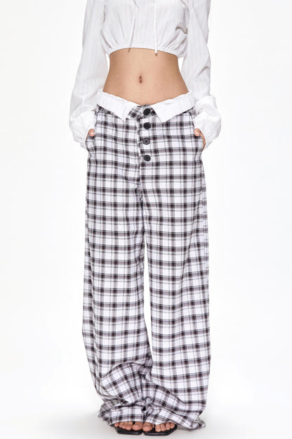 Summer Plaid Wide-Leg Pants