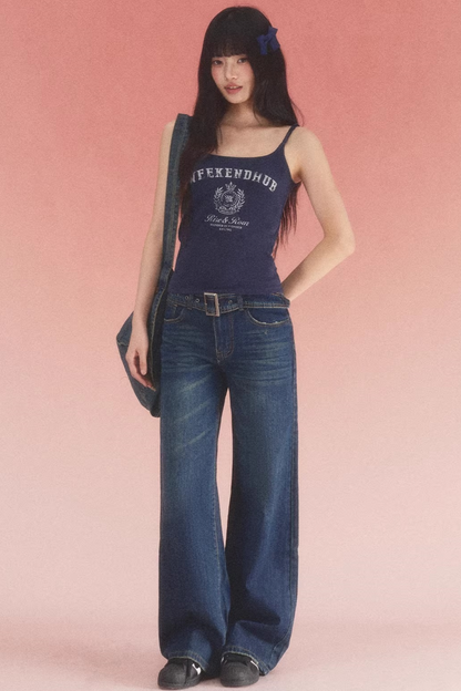 Letter Print Twisted Strap Top