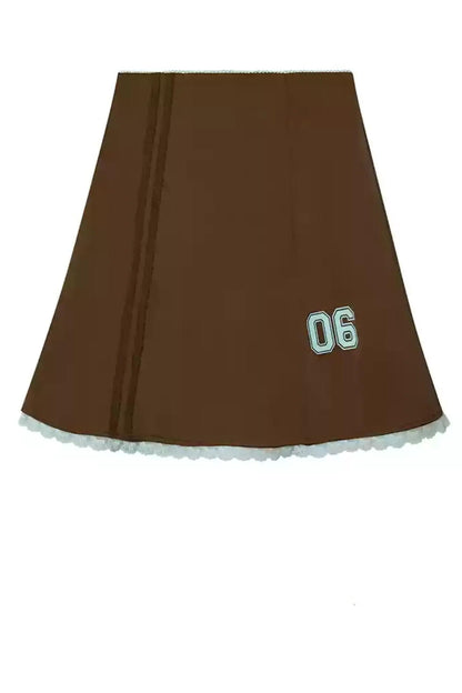 Sporty Digital Badge Lace Satin Skirt