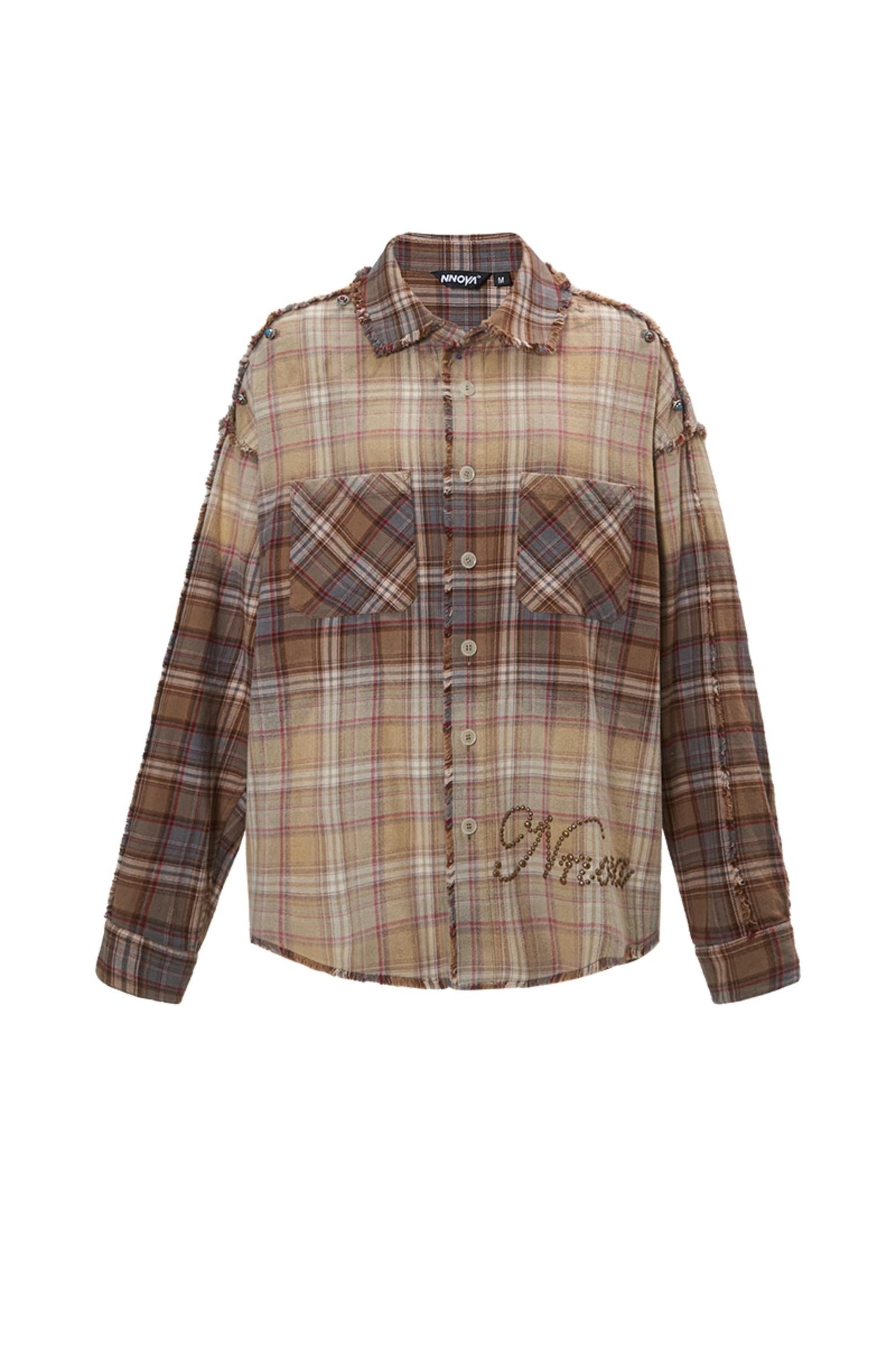 Spray Color Raw Edge Check Casual Shirt