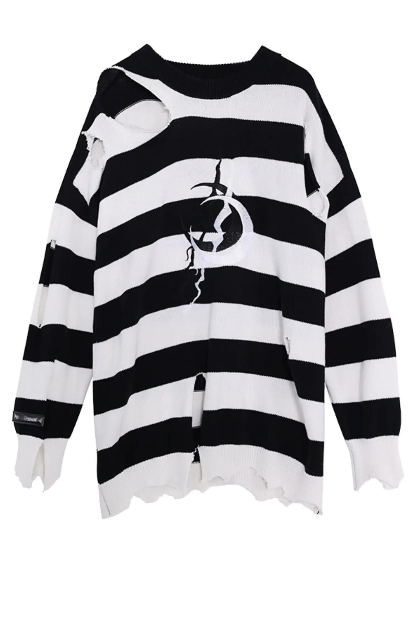 Black And White Striped Distressed Sweater