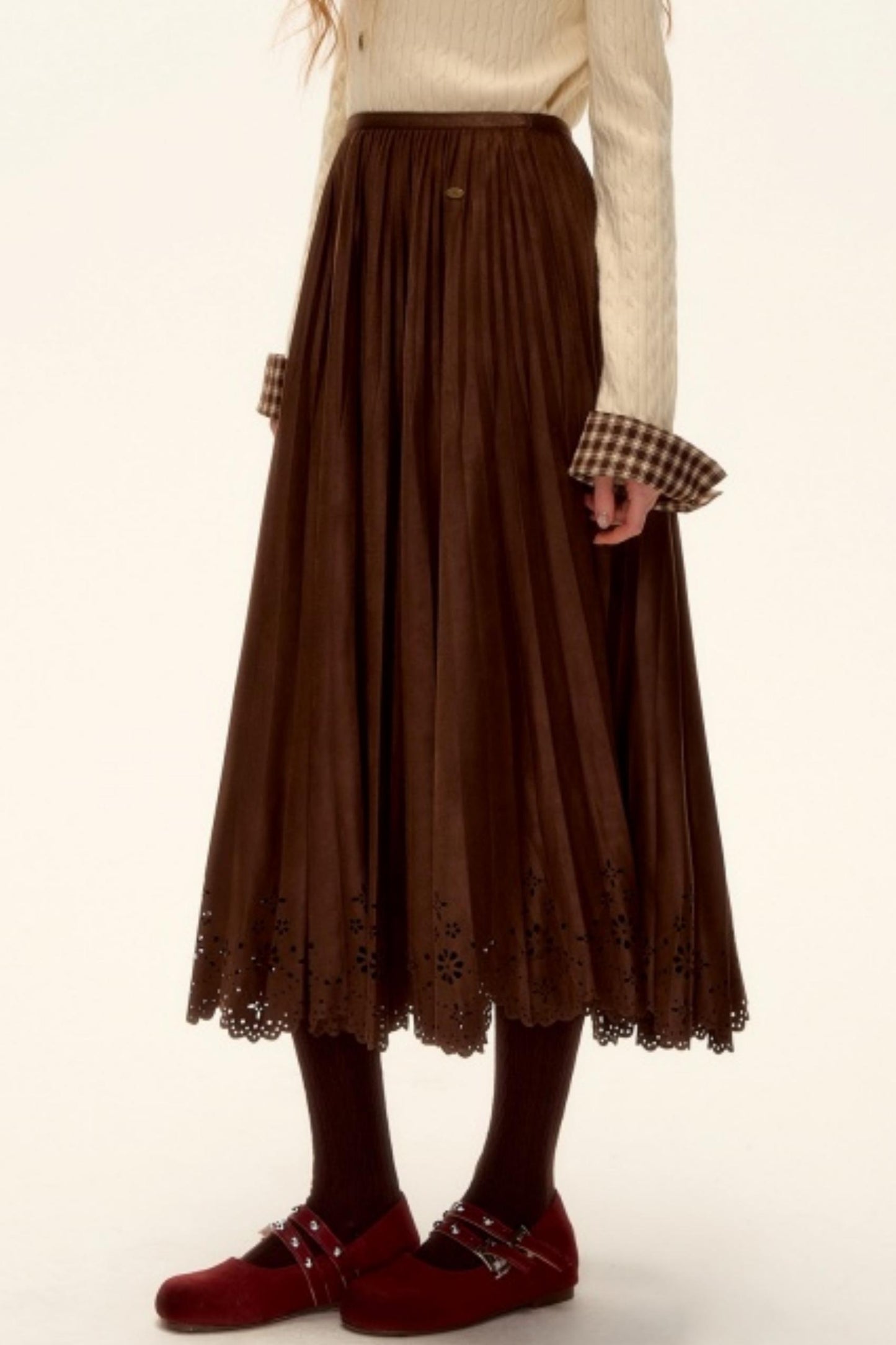 Pleated Suede Lace Skirt