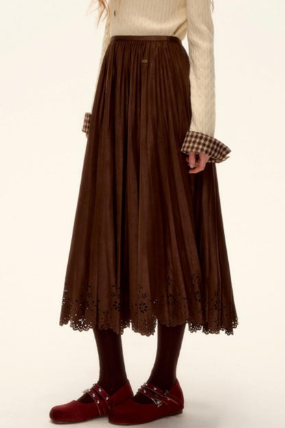 Pleated Suede Lace Skirt