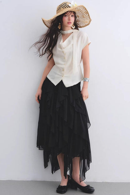 Irregular Ruffled Elastic Chiffon Skirt