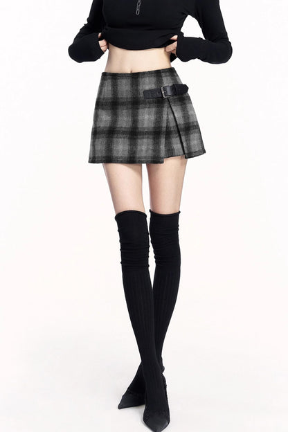 Plaid Woolen Trouser Skirt