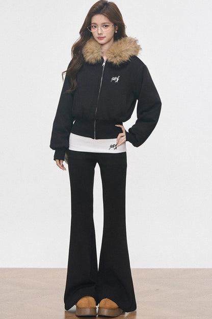 Fur Collar Sweatshirt Jacket Set-Up