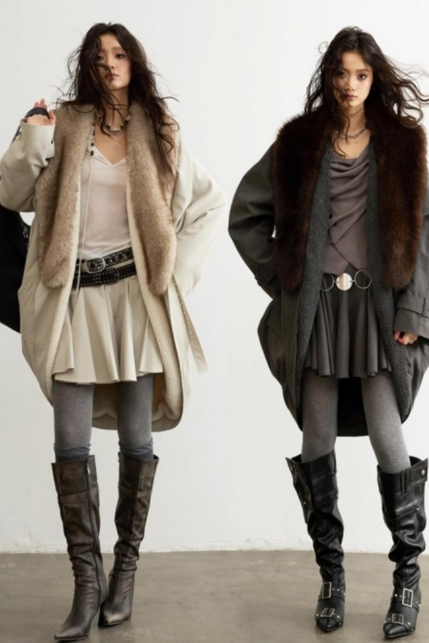 Retro Distressed Fur Collar Jacket Set-Up