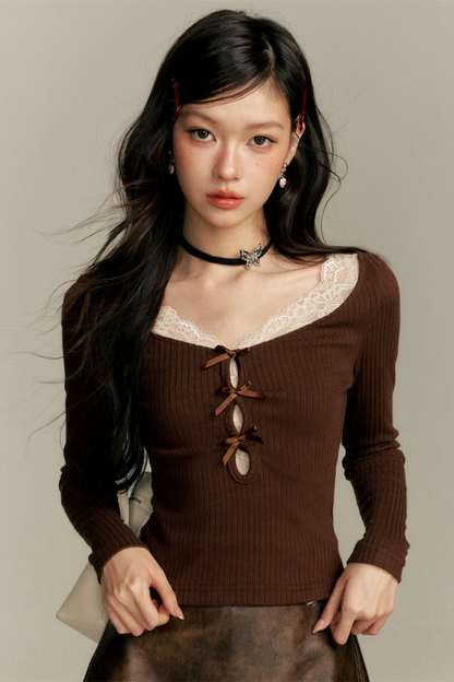 Caramel Lace Patchwork Skirt Pants Set-Up