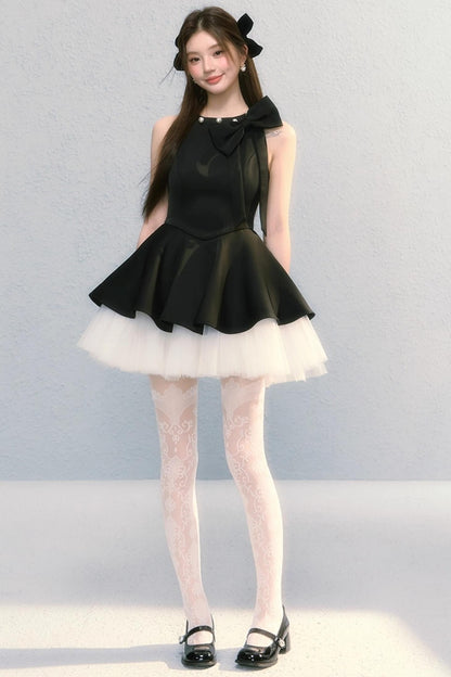 Obsidian French Bow Sleeveless A-Line Dress