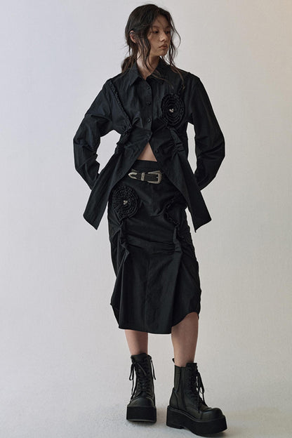 Gothic Plaid Flower Shirt & Skirt Set-Up