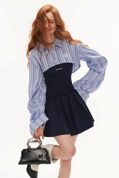 Striped Shirt And Cinched Waist Dress Set-Up