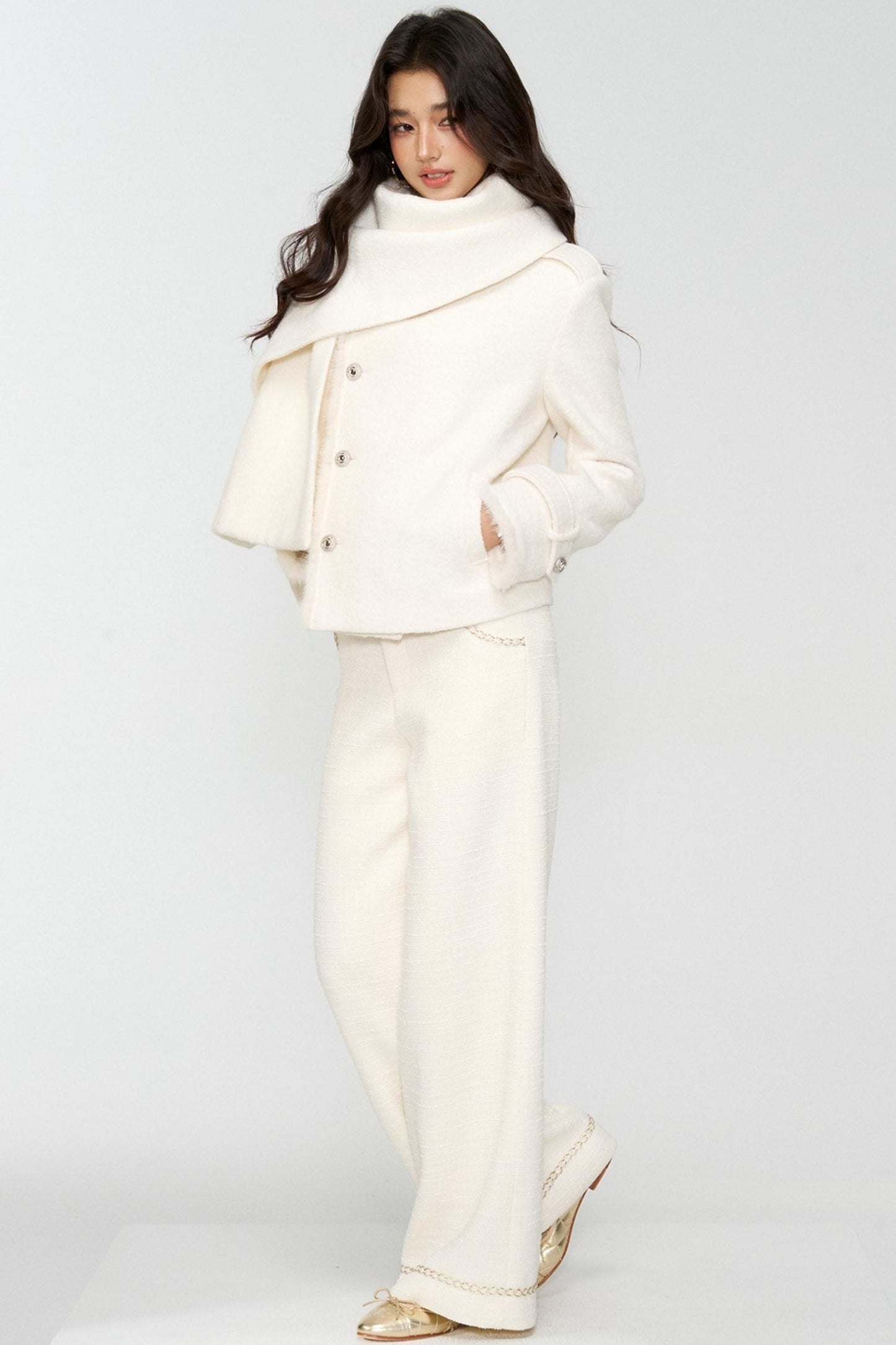 Exquisite Woolen Cropped Jacket Set-Up