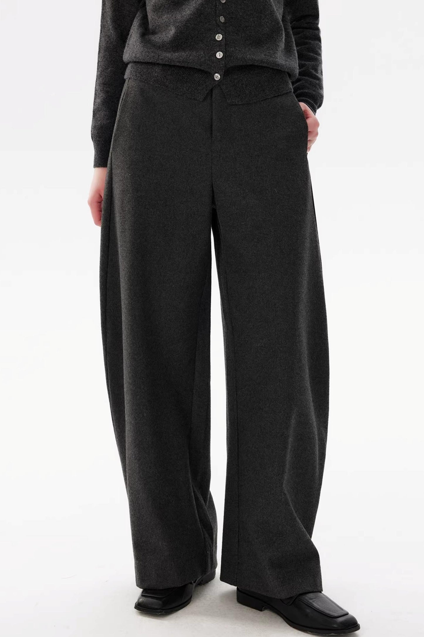 Gray Woolen Drape Trousers
