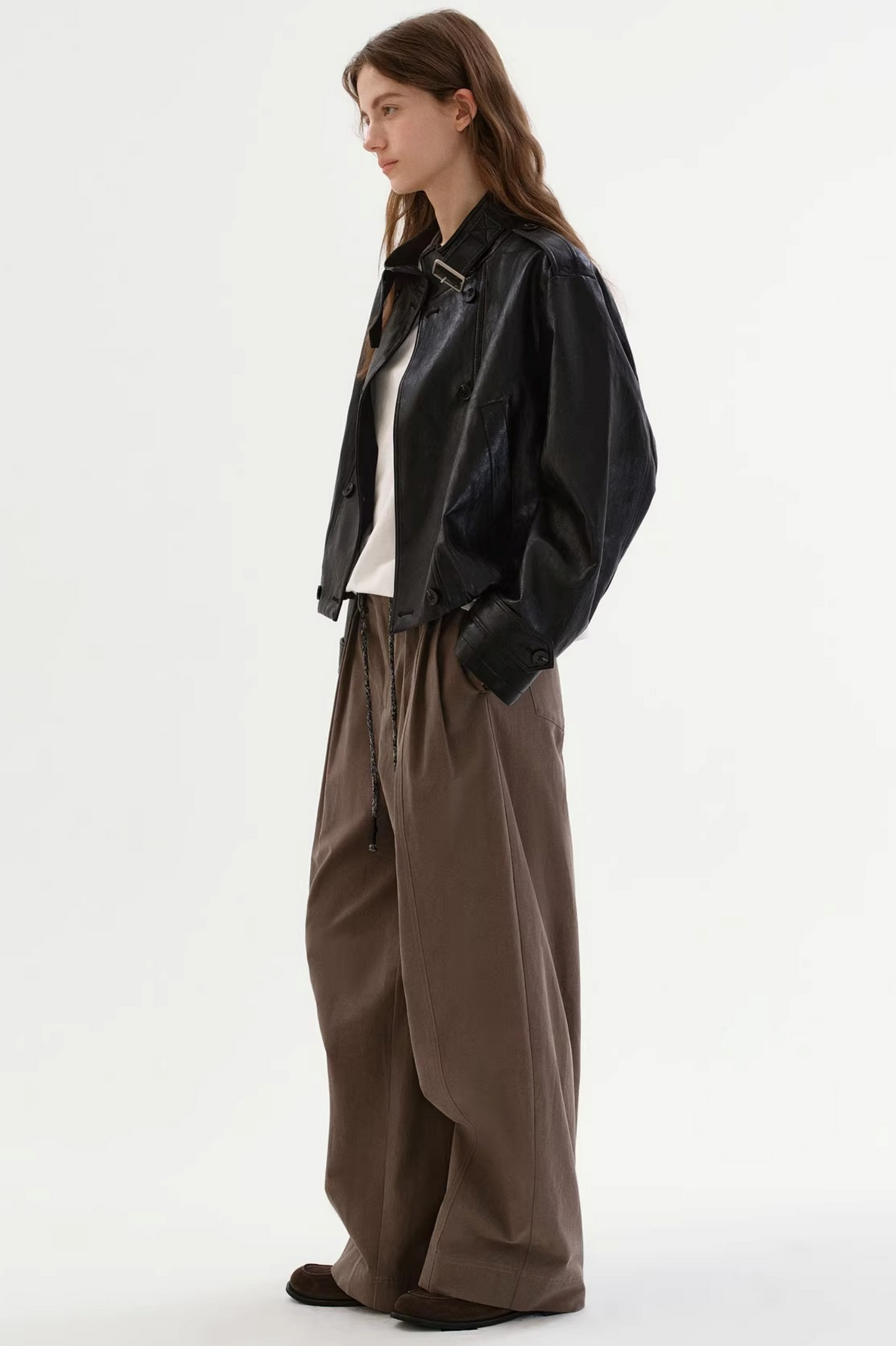 Schwarze matte Lederjacke