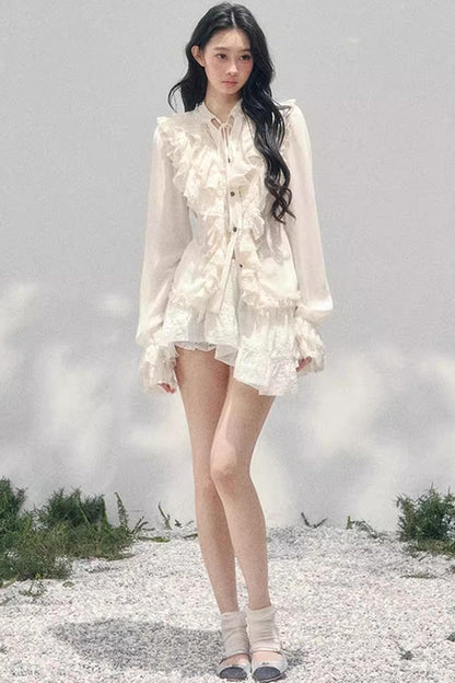 Ruffled Lace Court Top