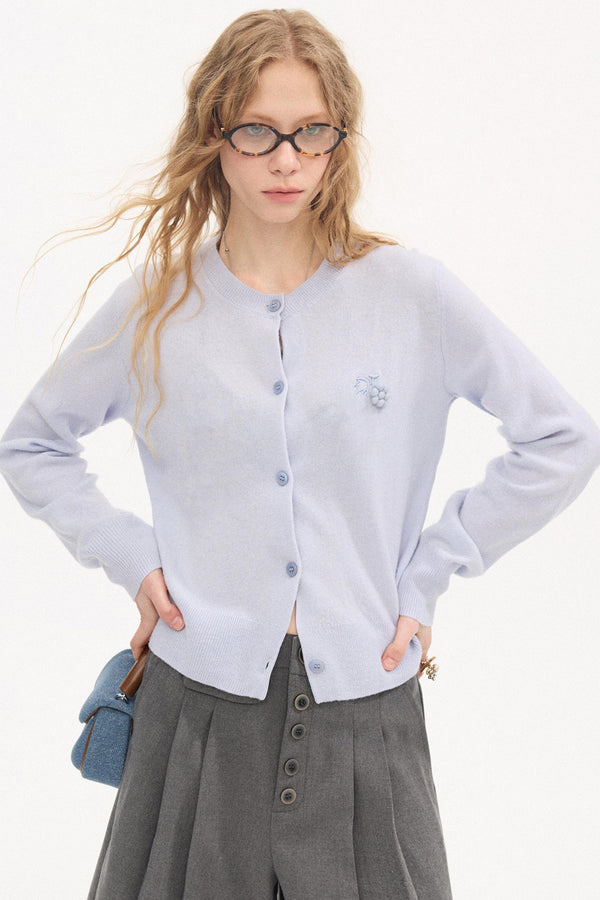 Embroidered Grape Wool Sweater