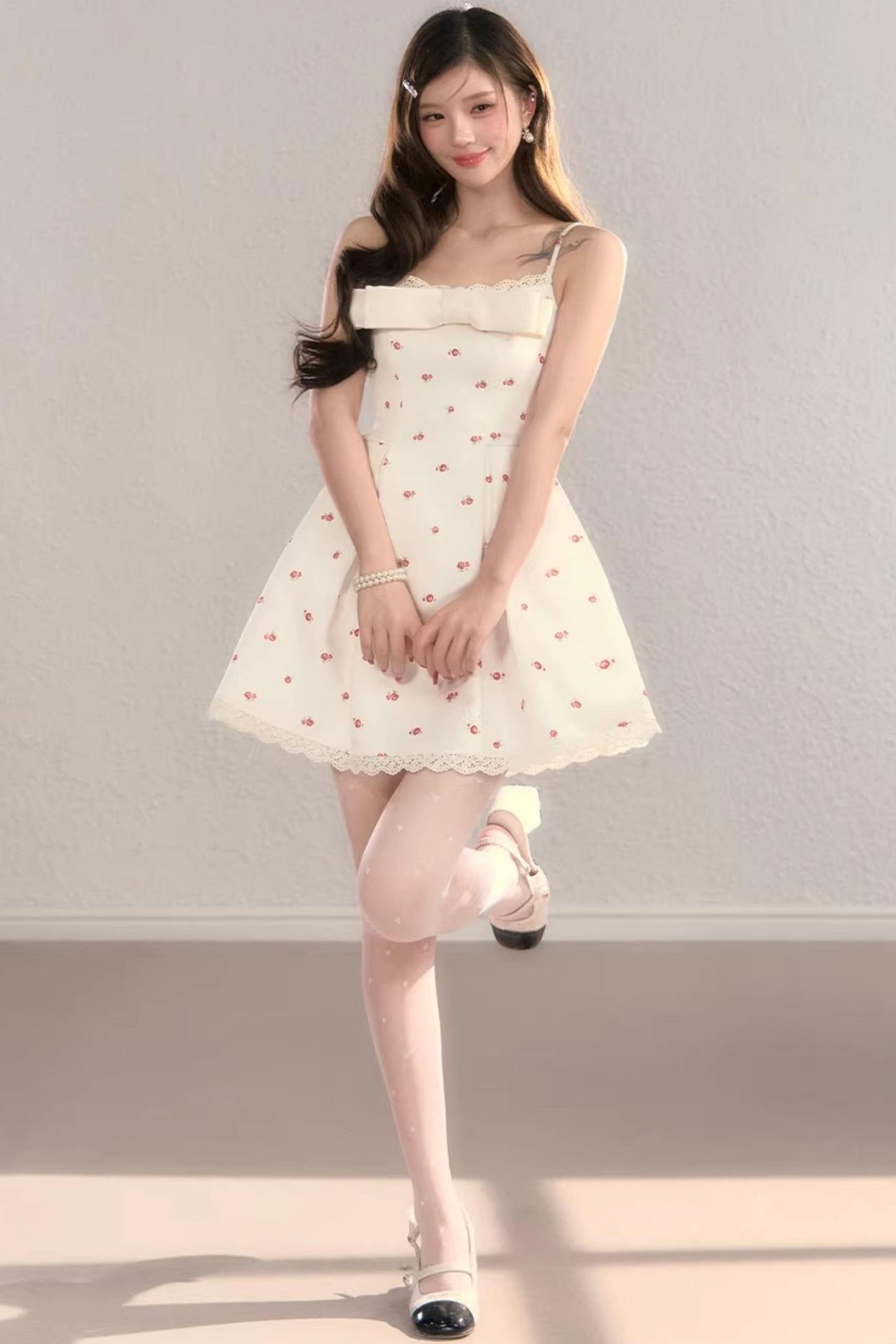 Bow Print Strap Dress