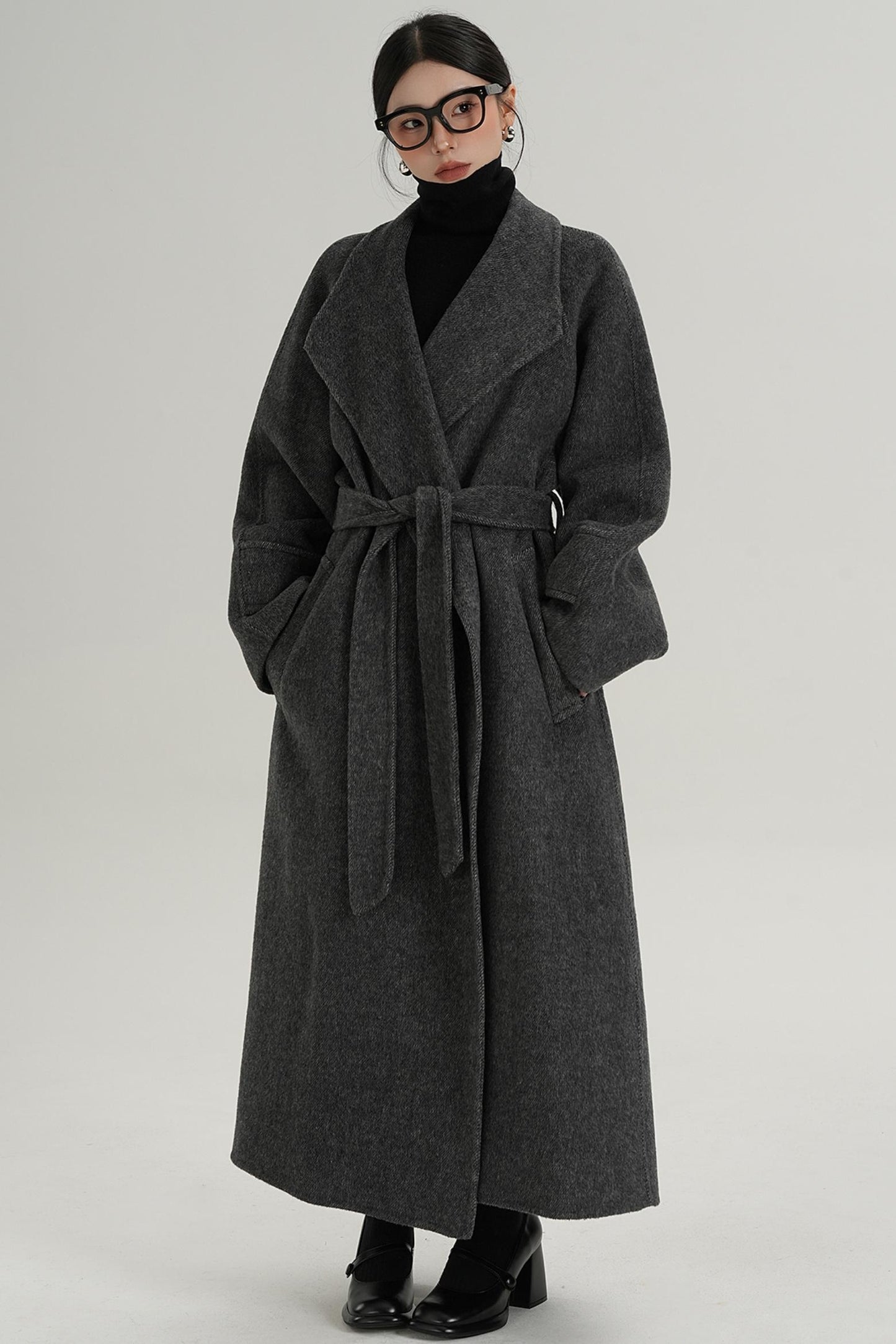 High-End Long Lapel Wool Reversible Coat